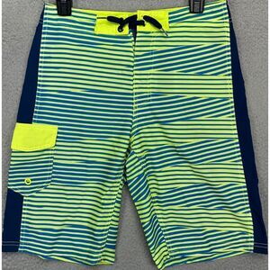 Puma Swim Trunks Boys Large 14-16 Blue Neon Green Stripe Surf Board Shorts Youth